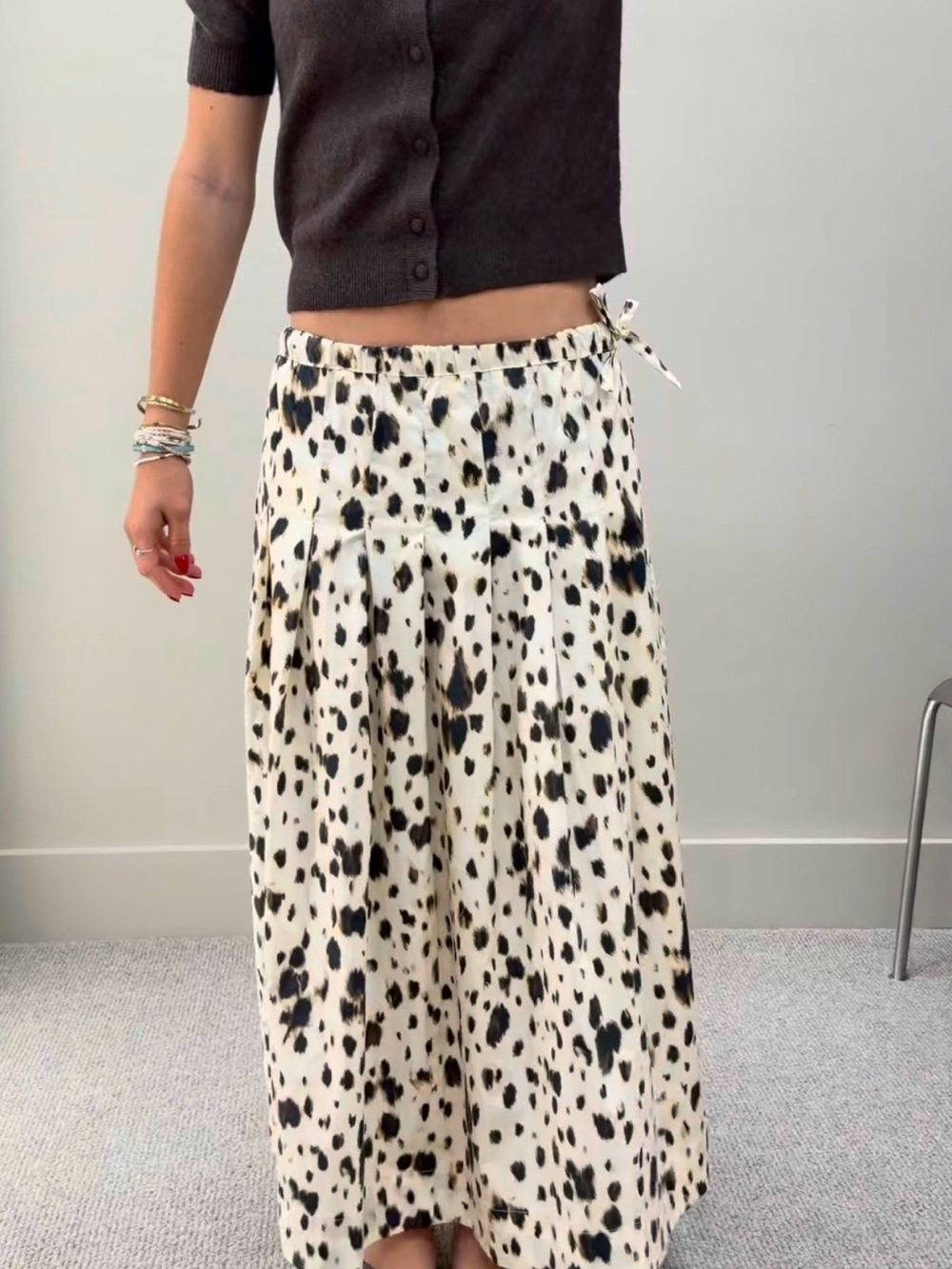 Massimo Dutti White and Black Dalmatian Print Maxi Skirt